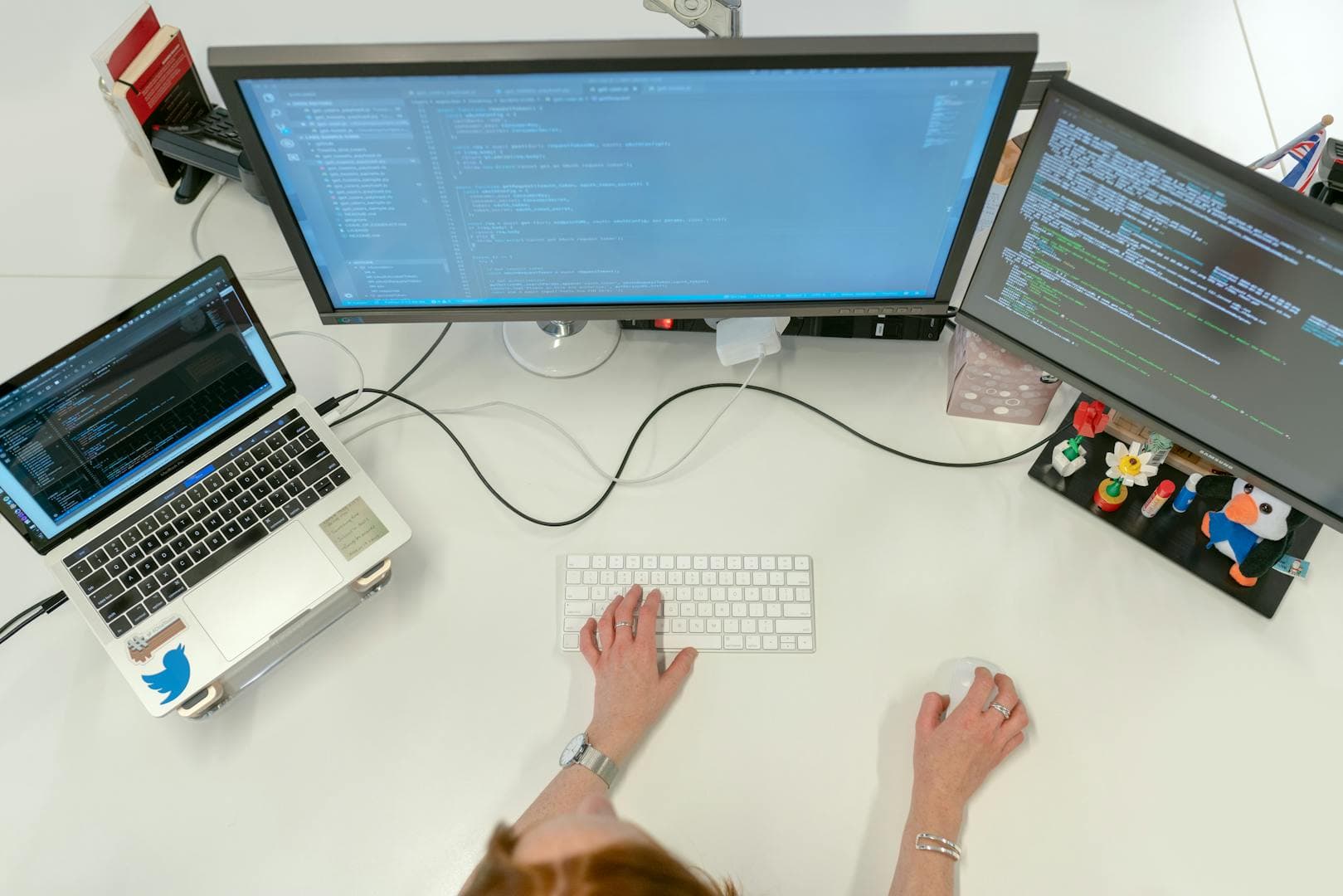 Software engineer coding at a modern workspace
