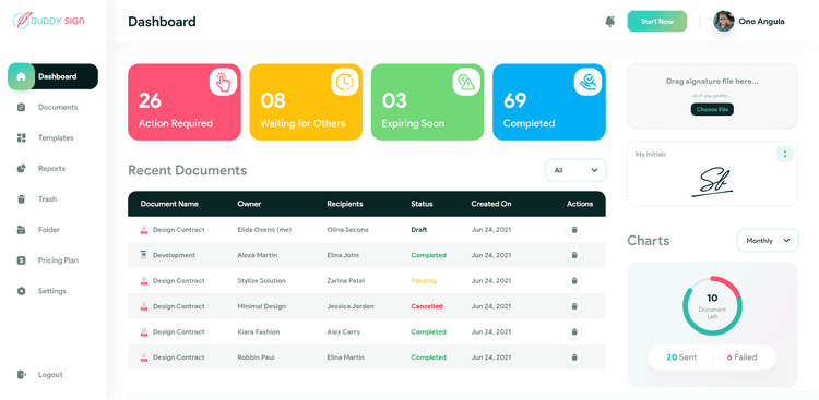 Buddy Sign Client Dashboard