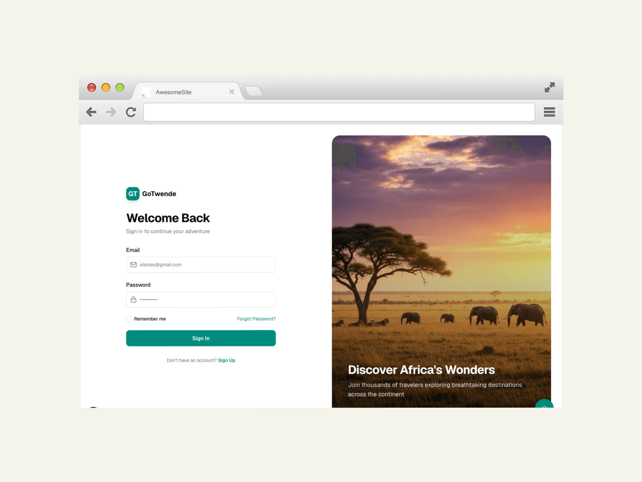 GoTwende sign-in page with African sunset